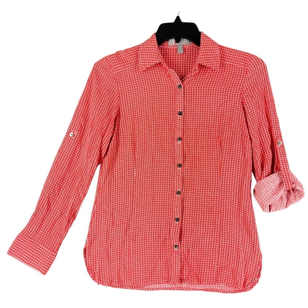Trina Stephens Shirt Size XS Red Button-Down‎ Chore Cottagecore Country Coastal